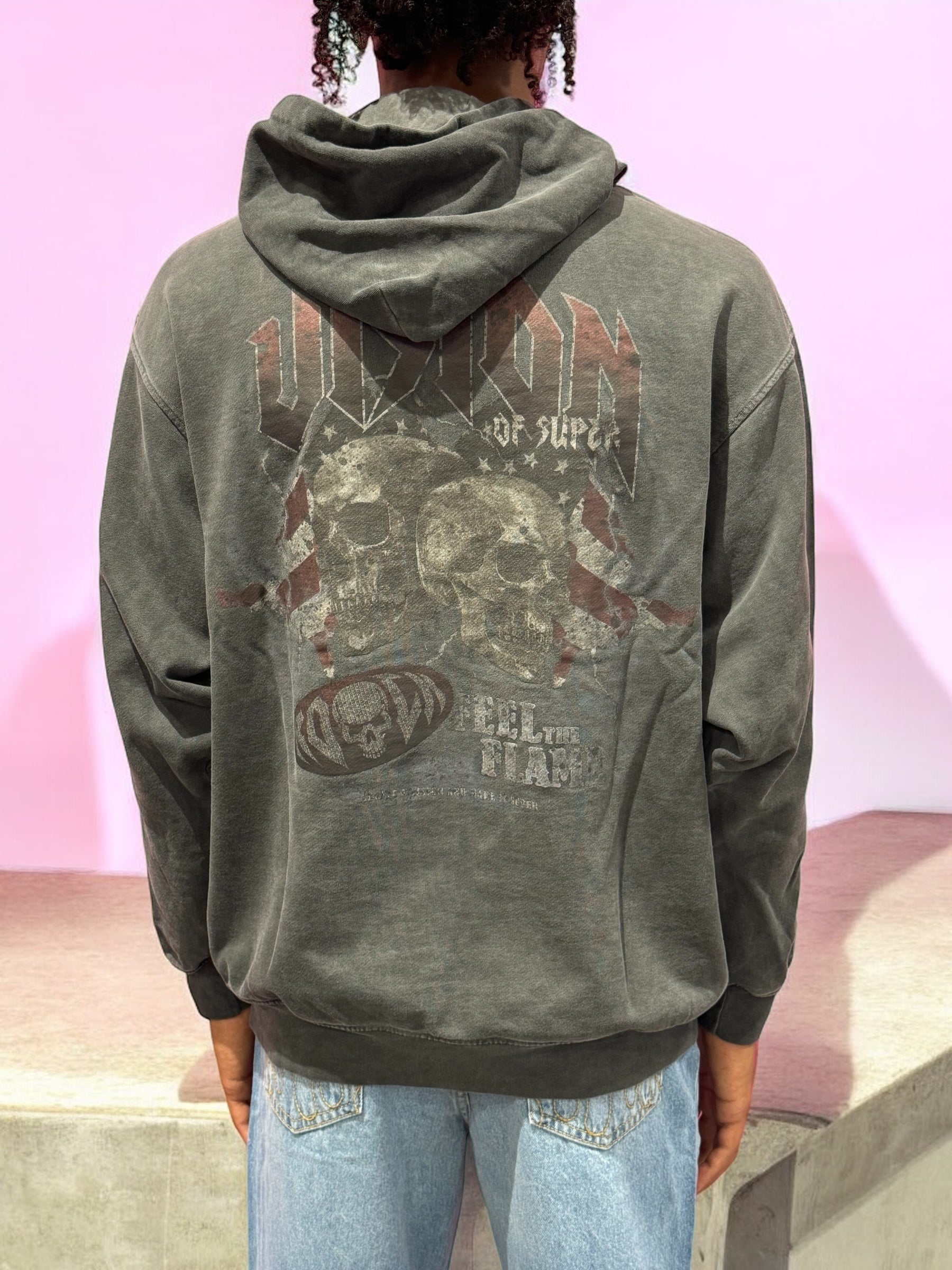 COLD WASH HOODIE FEEL ROCK SKULL PRINT