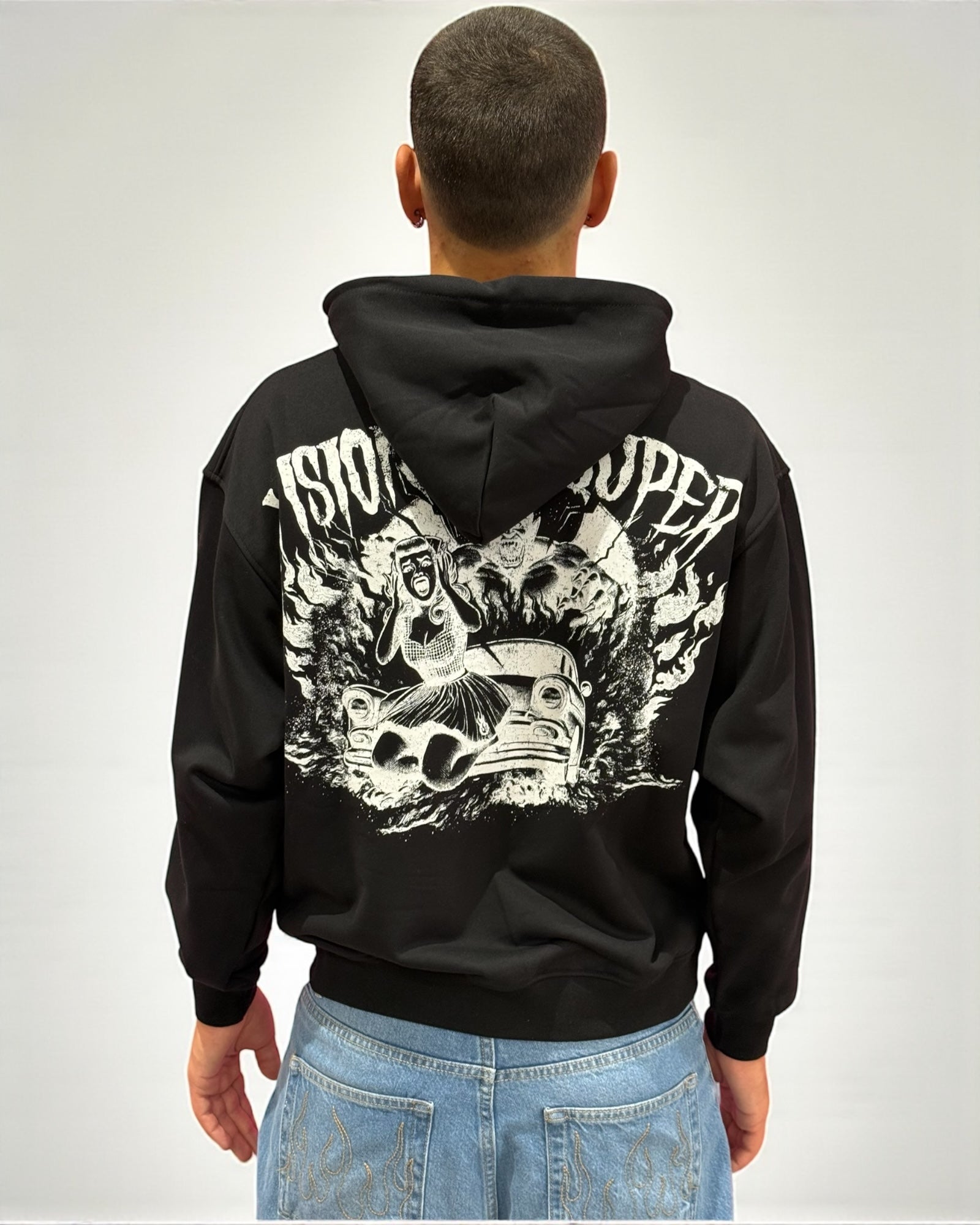 BLACK HOODIE WITH PRINT ON BACK