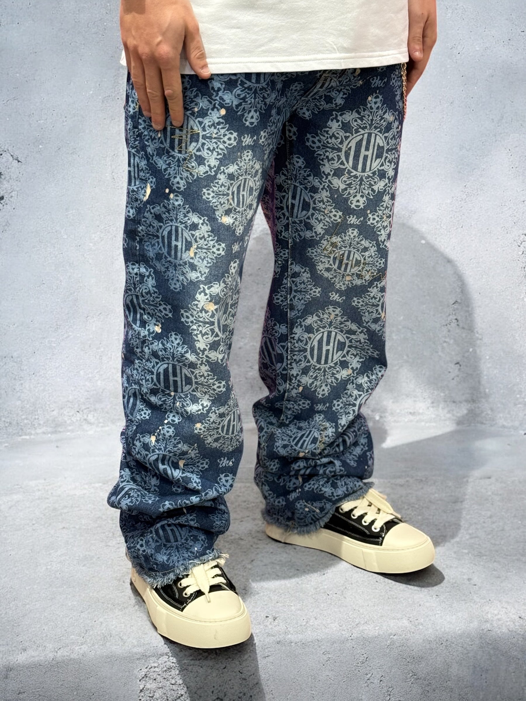 Laser Etched Painter Baggy Denim Jeans