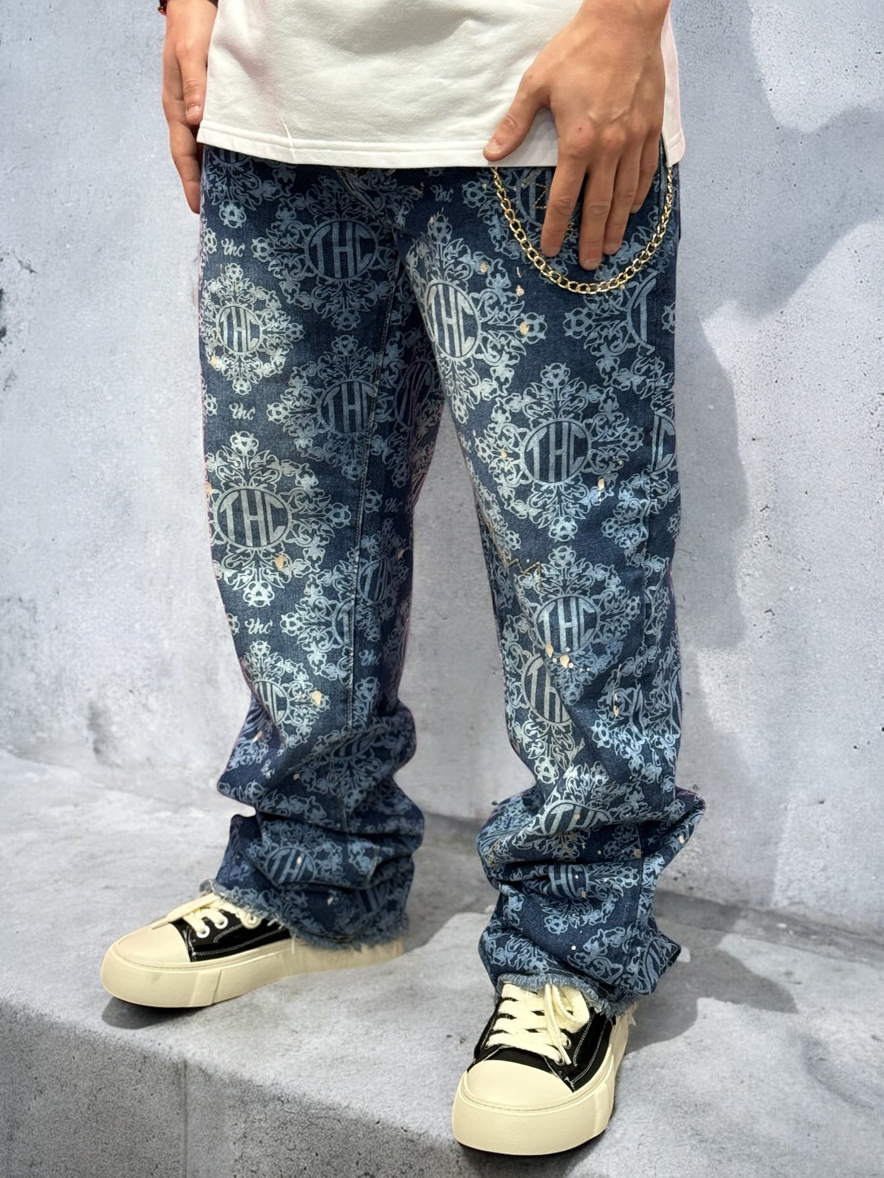 Laser Etched Painter Baggy Denim Jeans