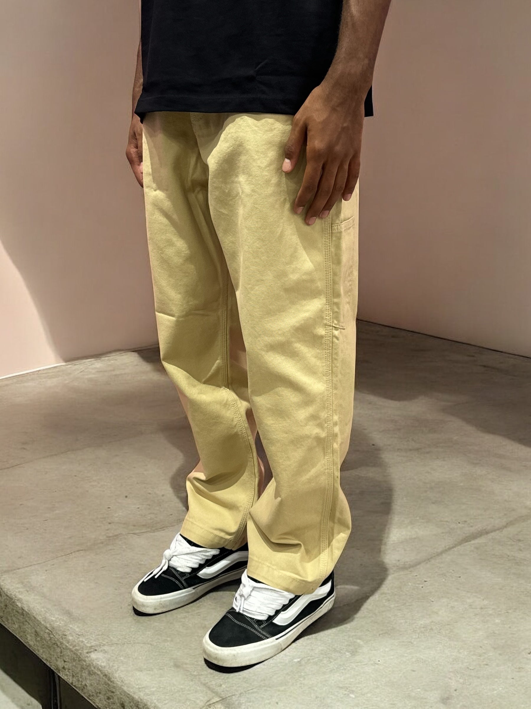 BEIGE WORKER DENIM EMBROIDERED FLAMES