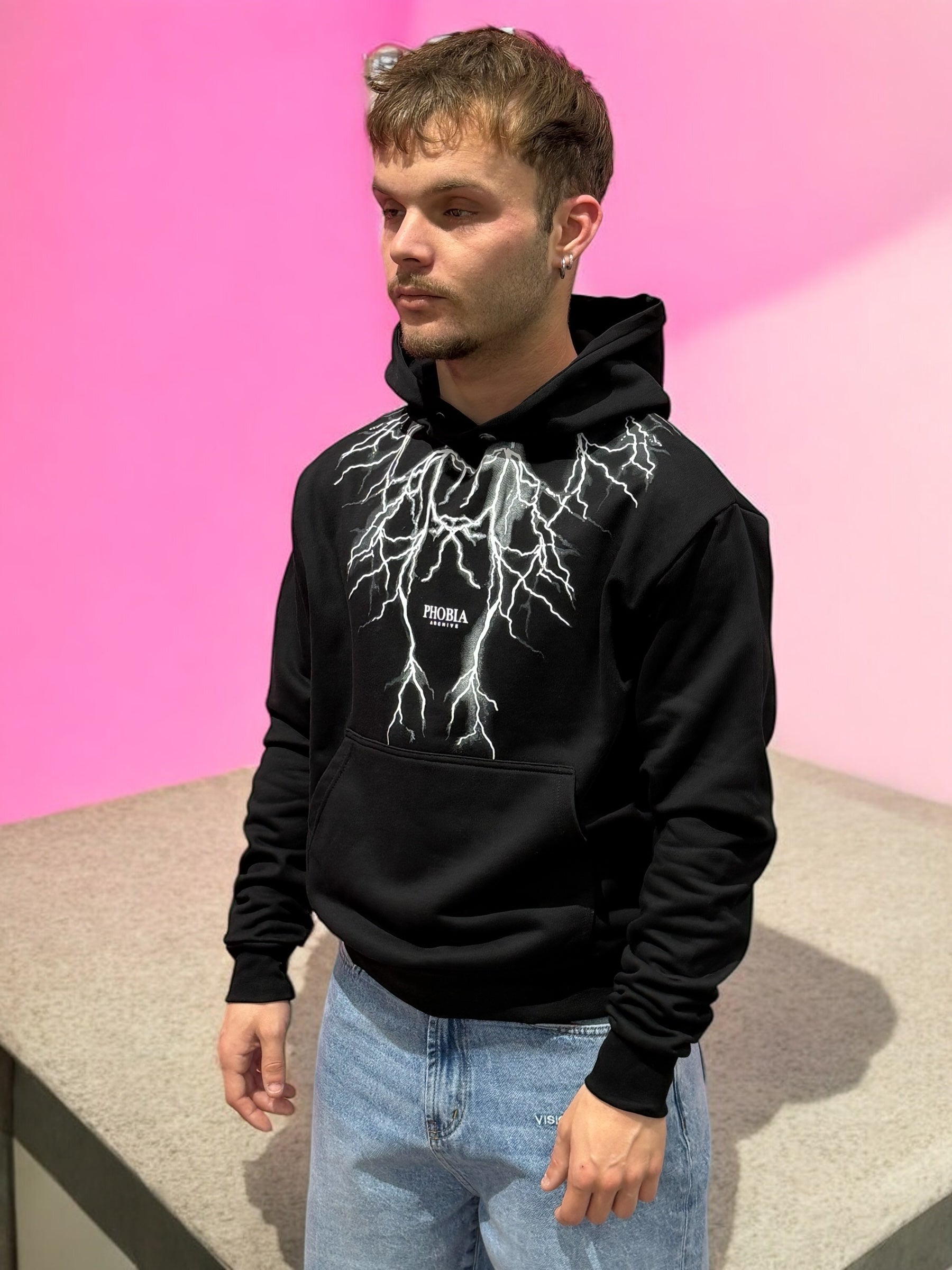 HOODIE BLACK WHITE LIGHTNING