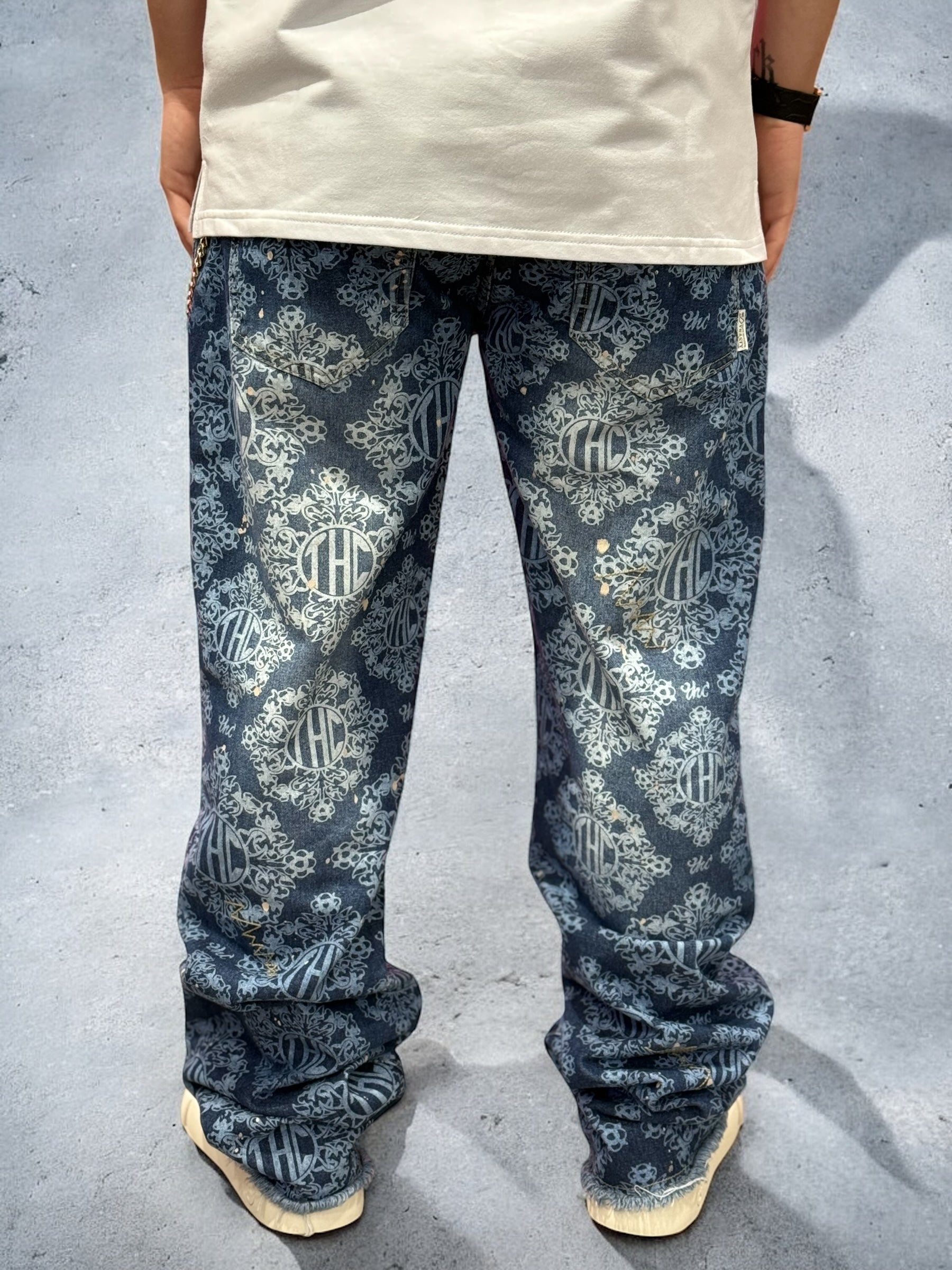 Laser Etched Painter Baggy Denim Jeans