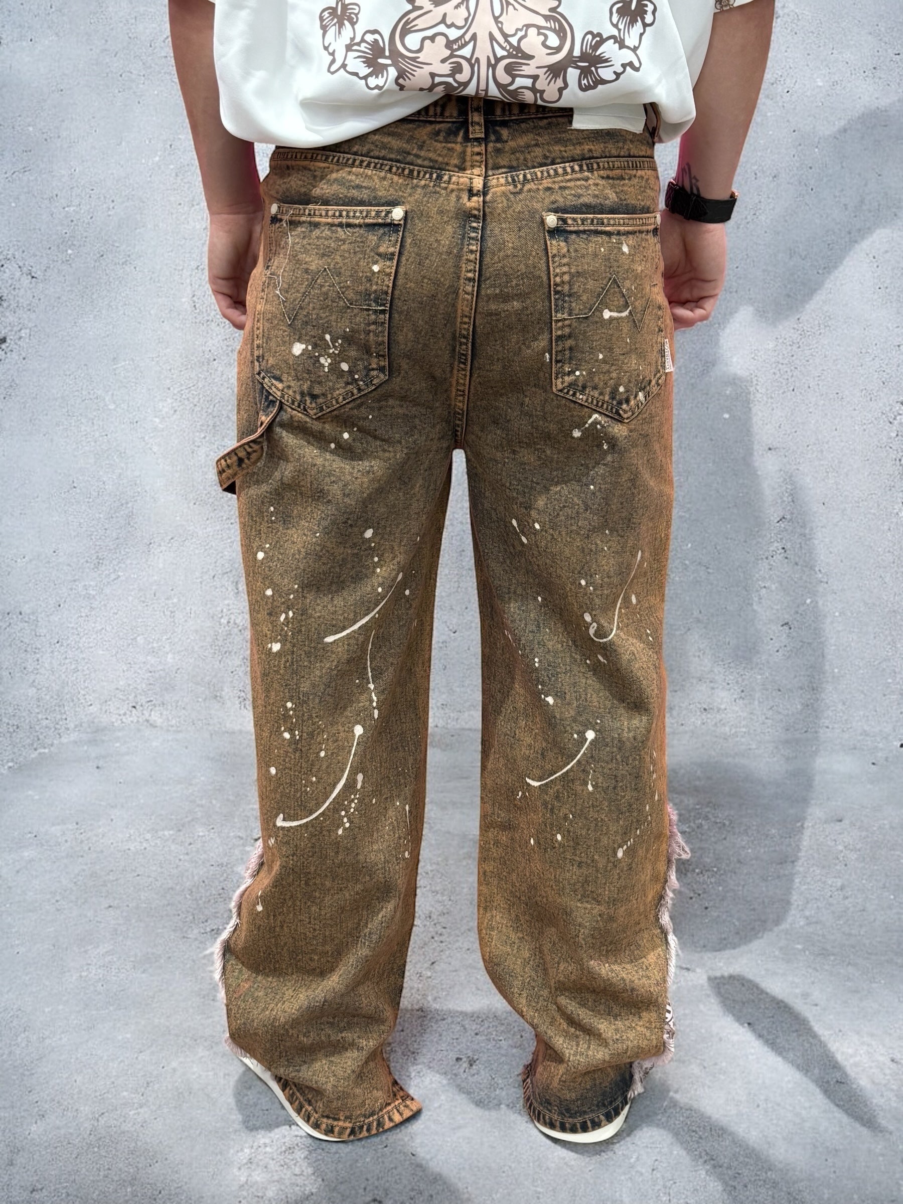 Tapestry Pattern Flared Denim Jeans BROWN