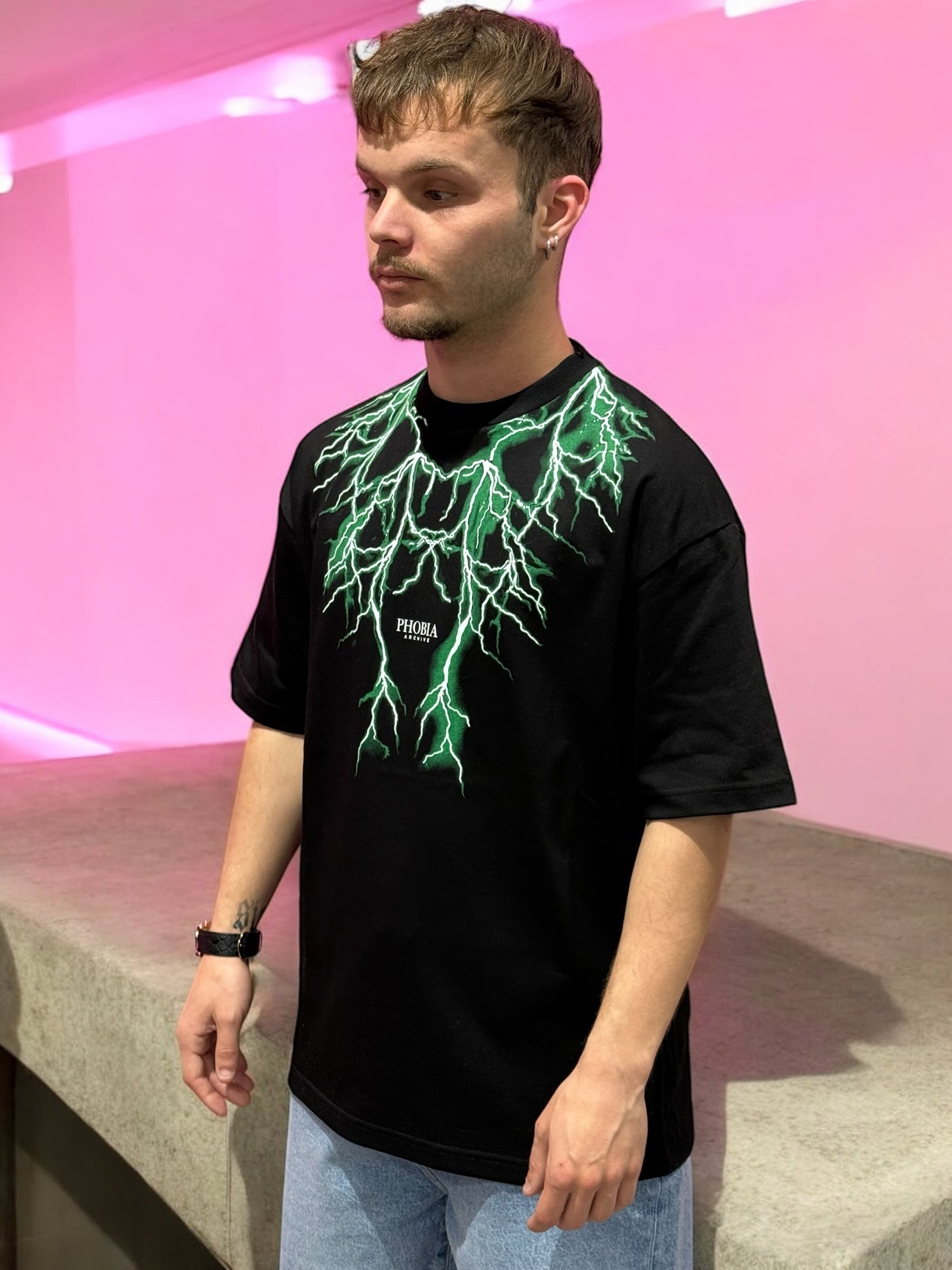 PHOBIA BLACK TEE GREEN LIGHTNING