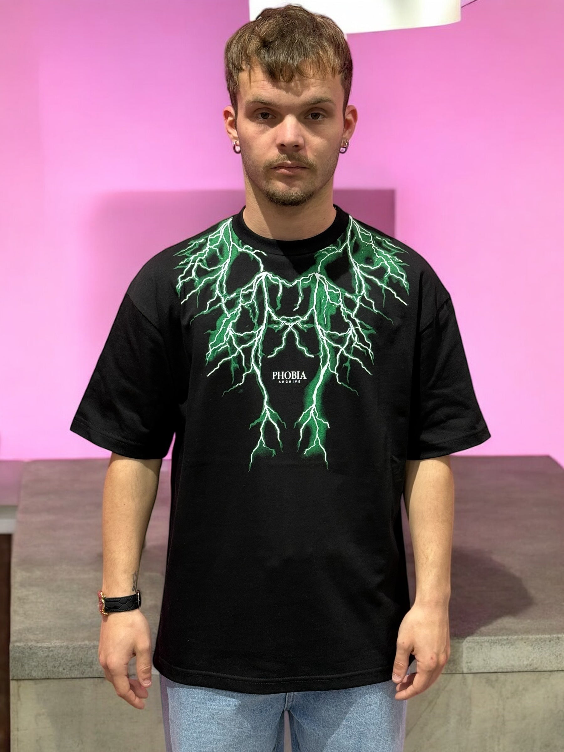 PHOBIA BLACK TEE GREEN LIGHTNING