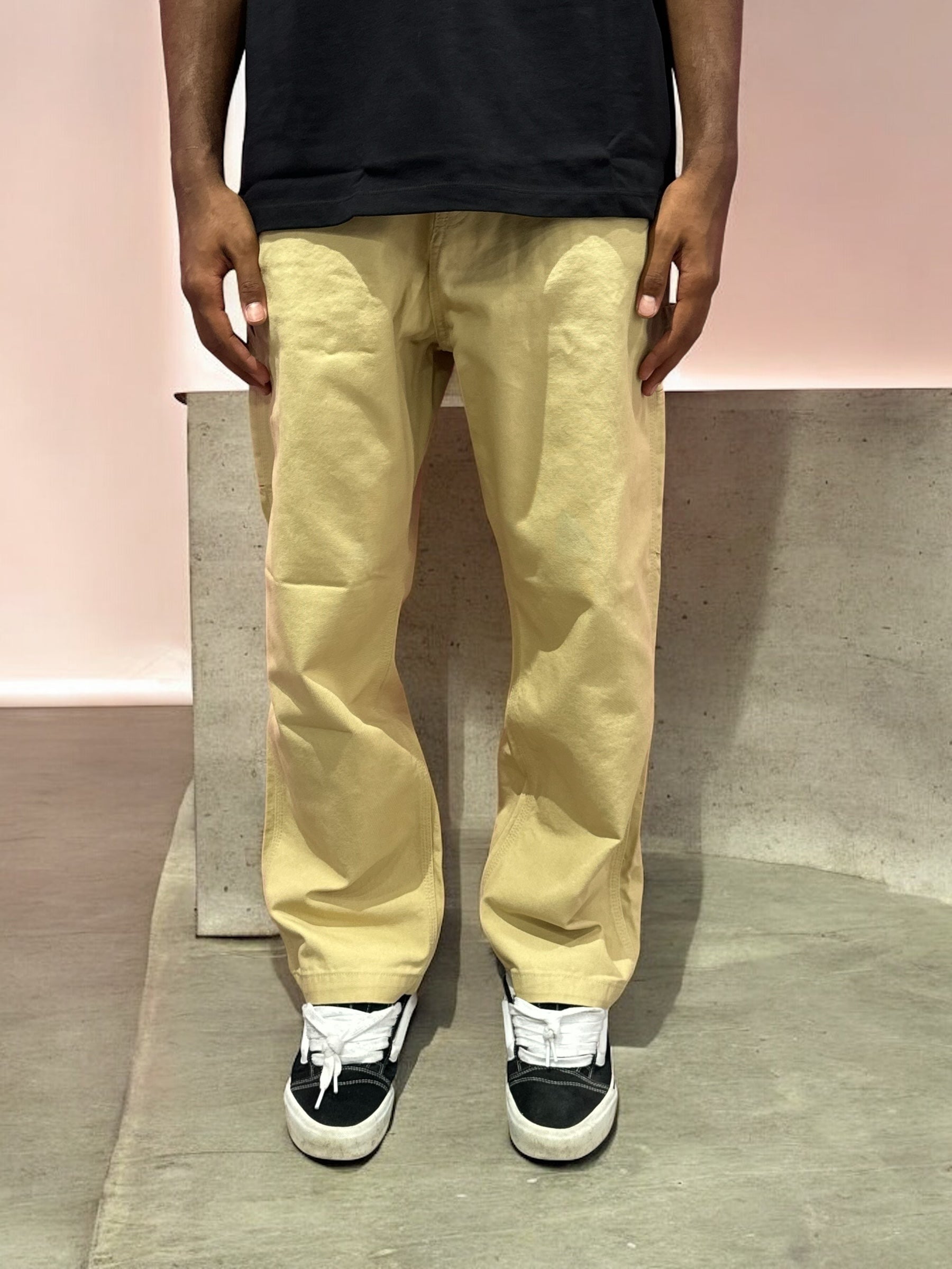 BEIGE WORKER DENIM EMBROIDERED FLAMES