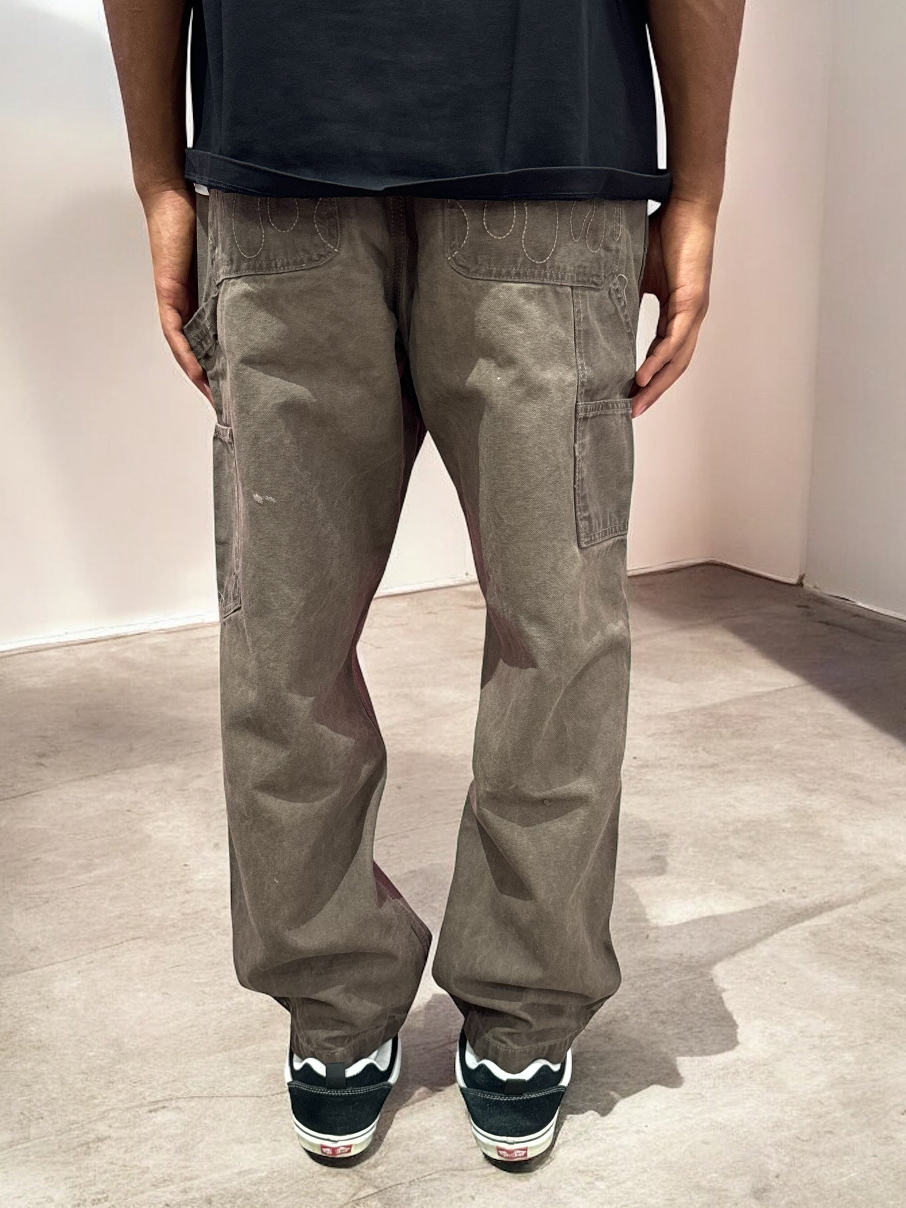 BROWN WASHED DENIM FLAMES ON POCKET