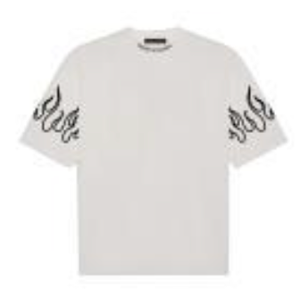 WHITE T-SHIRT WITH BLACK FLAMES