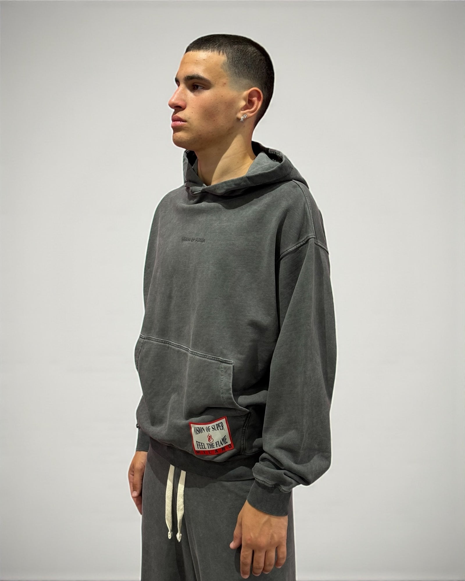 STONE WASH BLACK HOODIE WITH PATCH