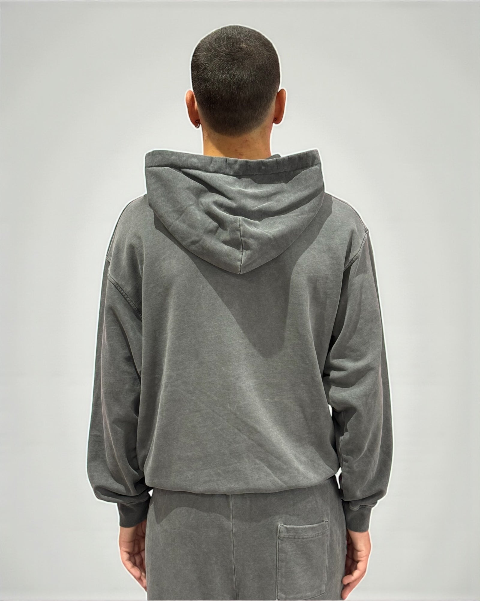 STONE WASH BLACK HOODIE WITH EMBROIDERED