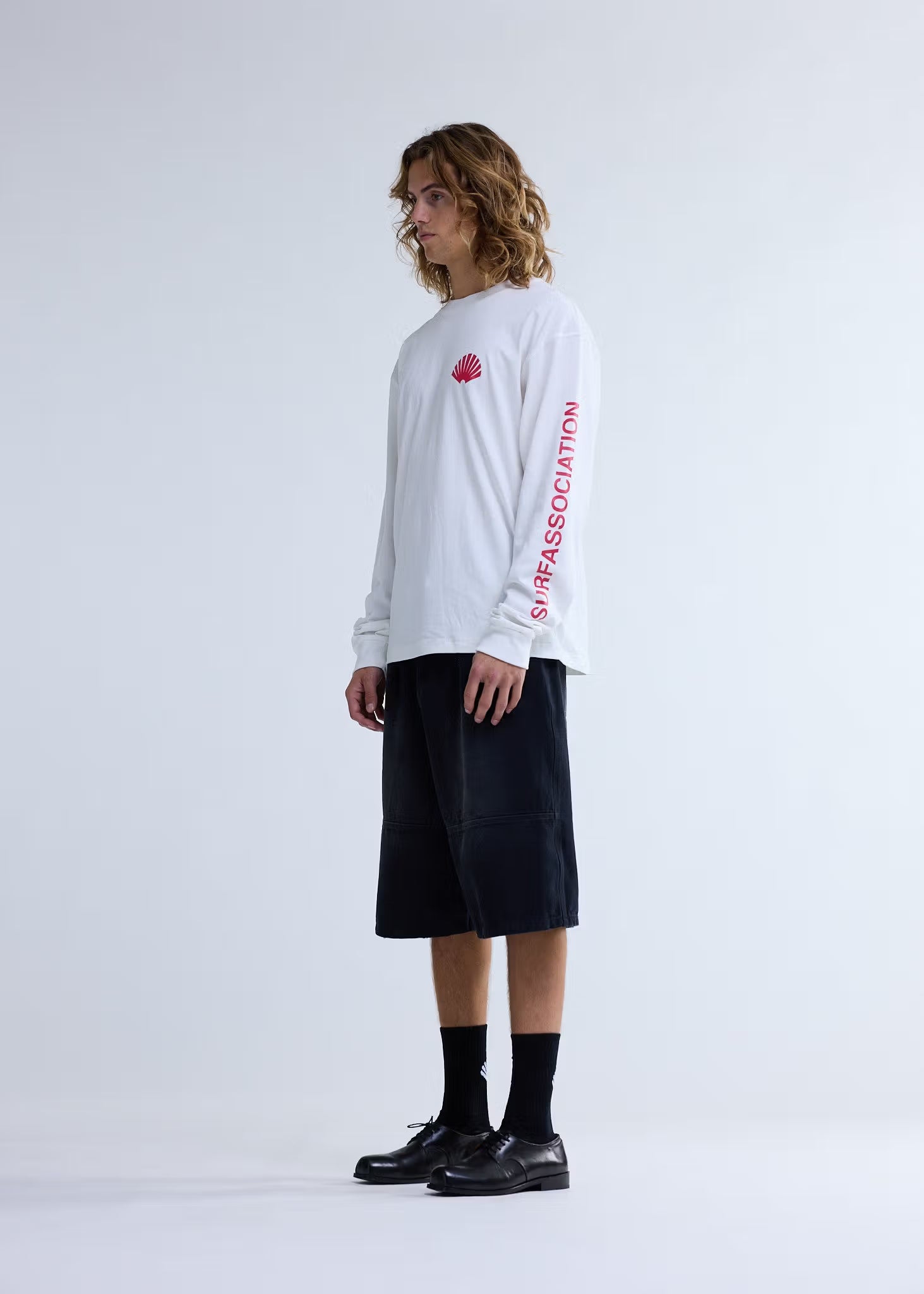 LOGO LONGSLEEVE WASHED WHITE/DEEP RED