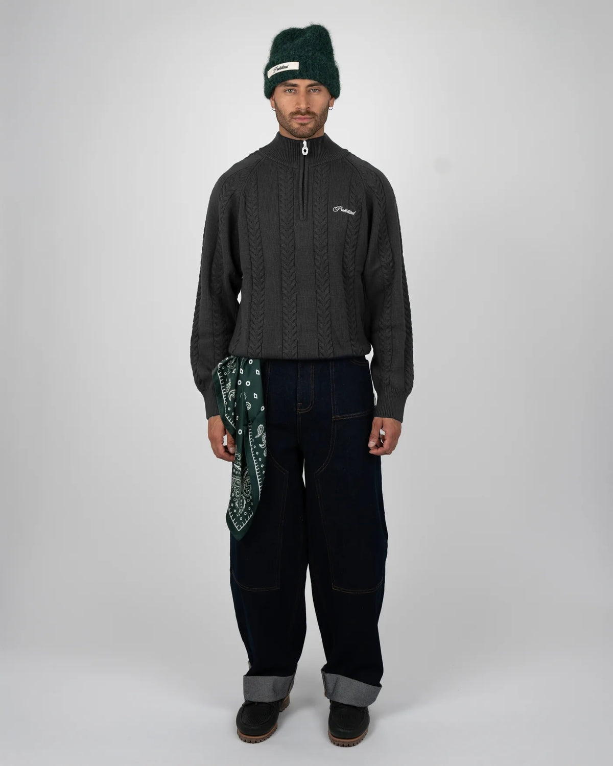 CABLE KNIT QUARTER ZIP | DARK GREY