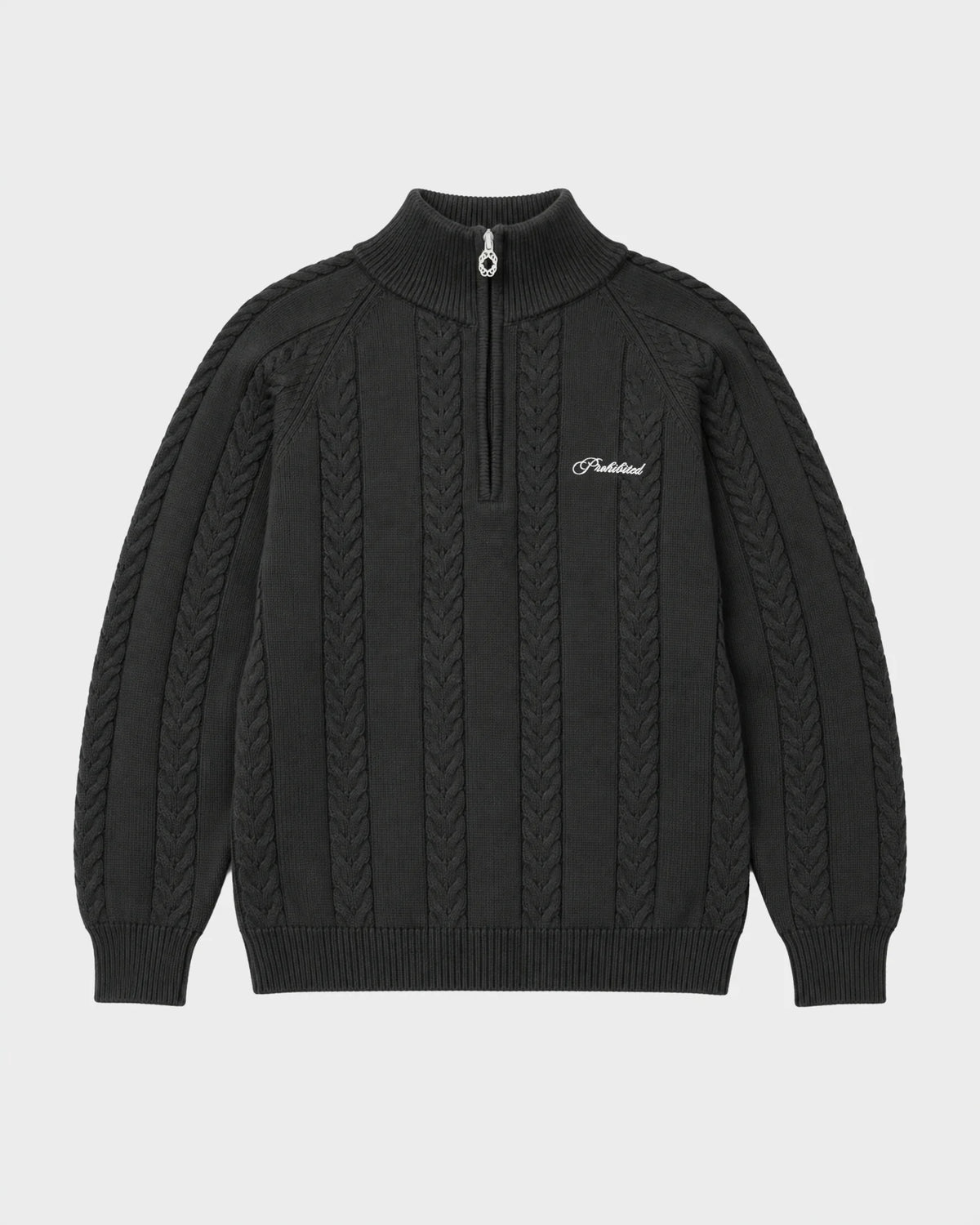 CABLE KNIT QUARTER ZIP | DARK GREY