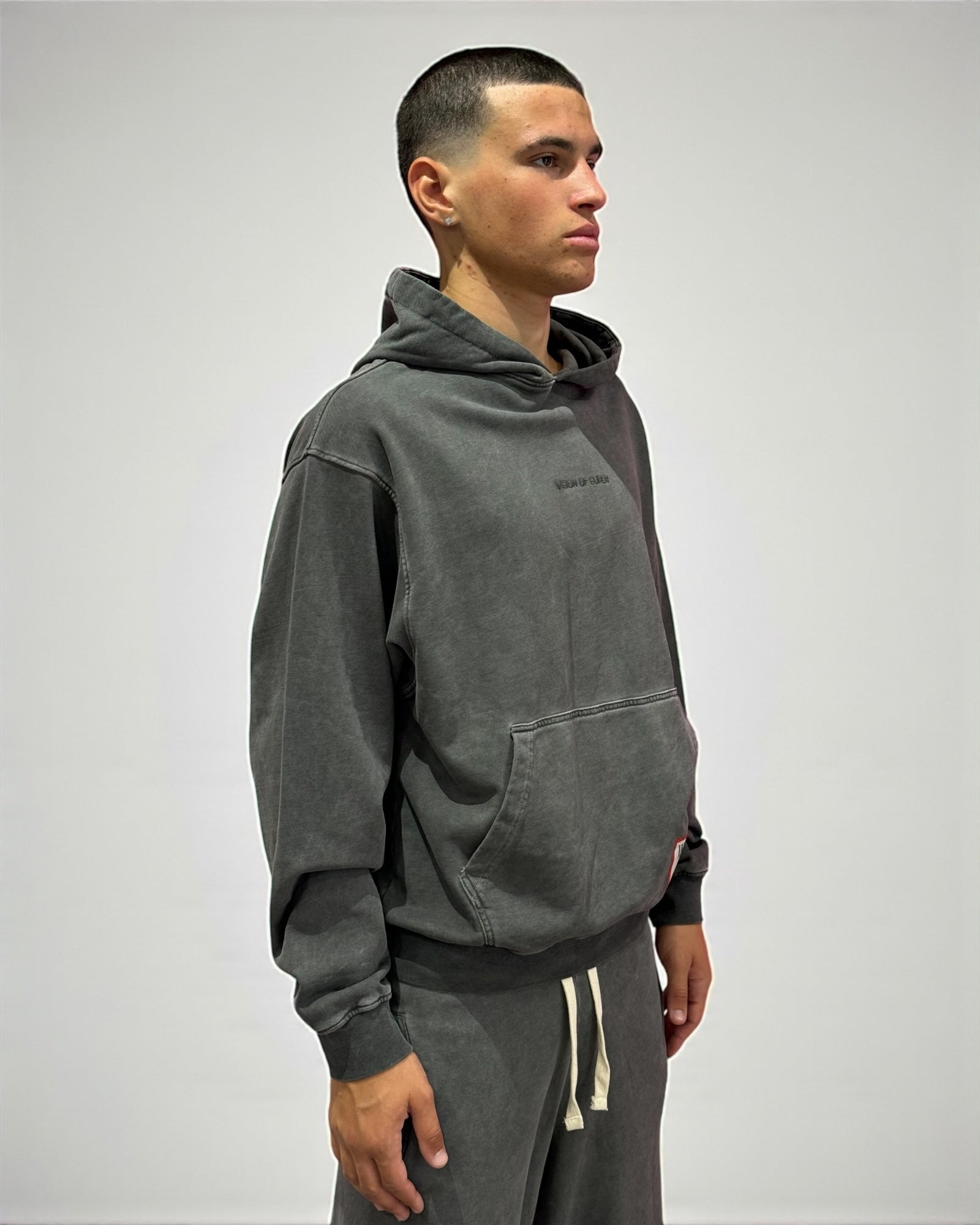 STONE WASH BLACK HOODIE WITH PATCH