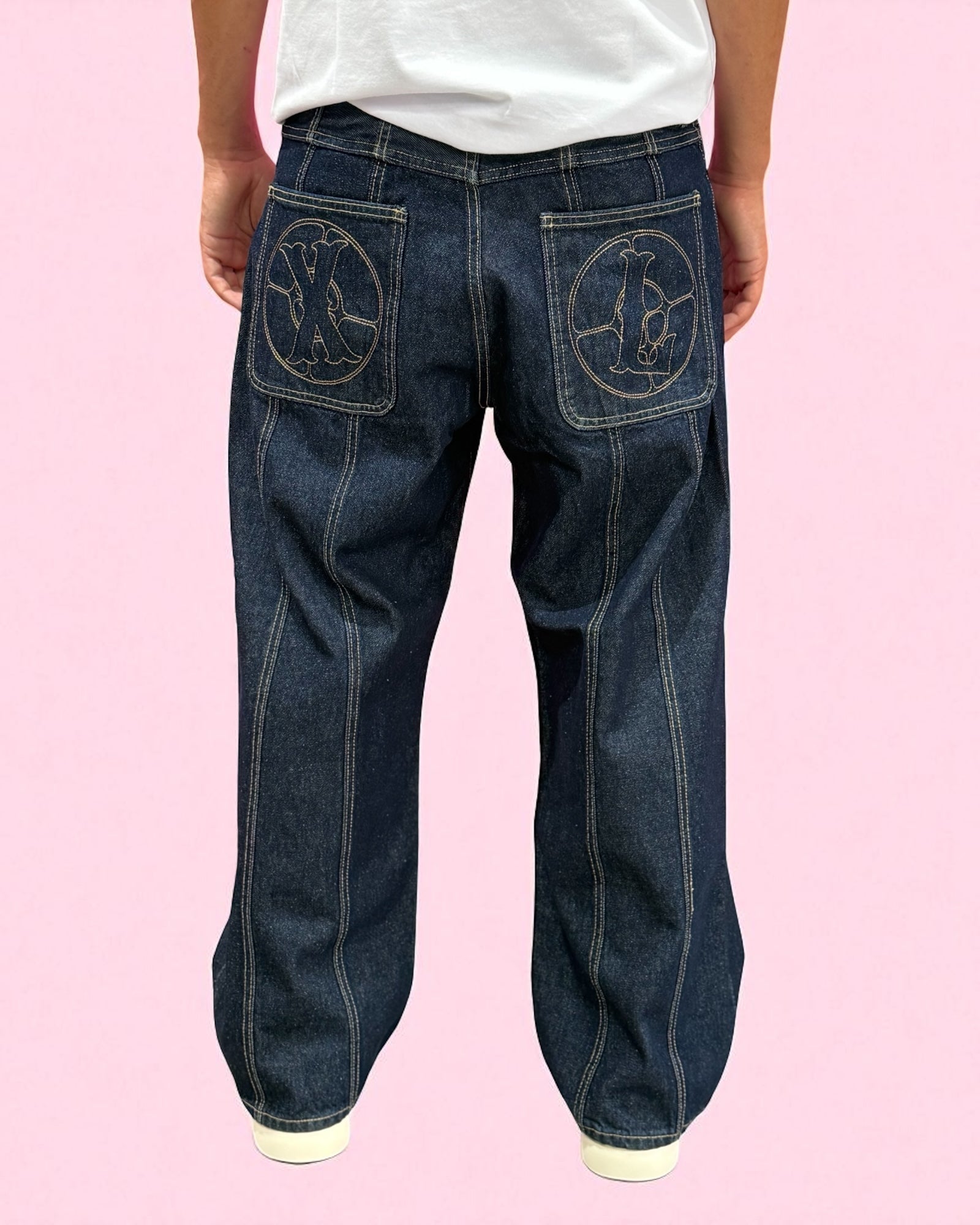 XL Embroidery Denim Pants BLUE