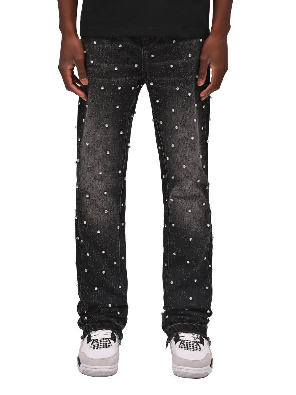 RHINESTONE FLARE DENIM - BLACK