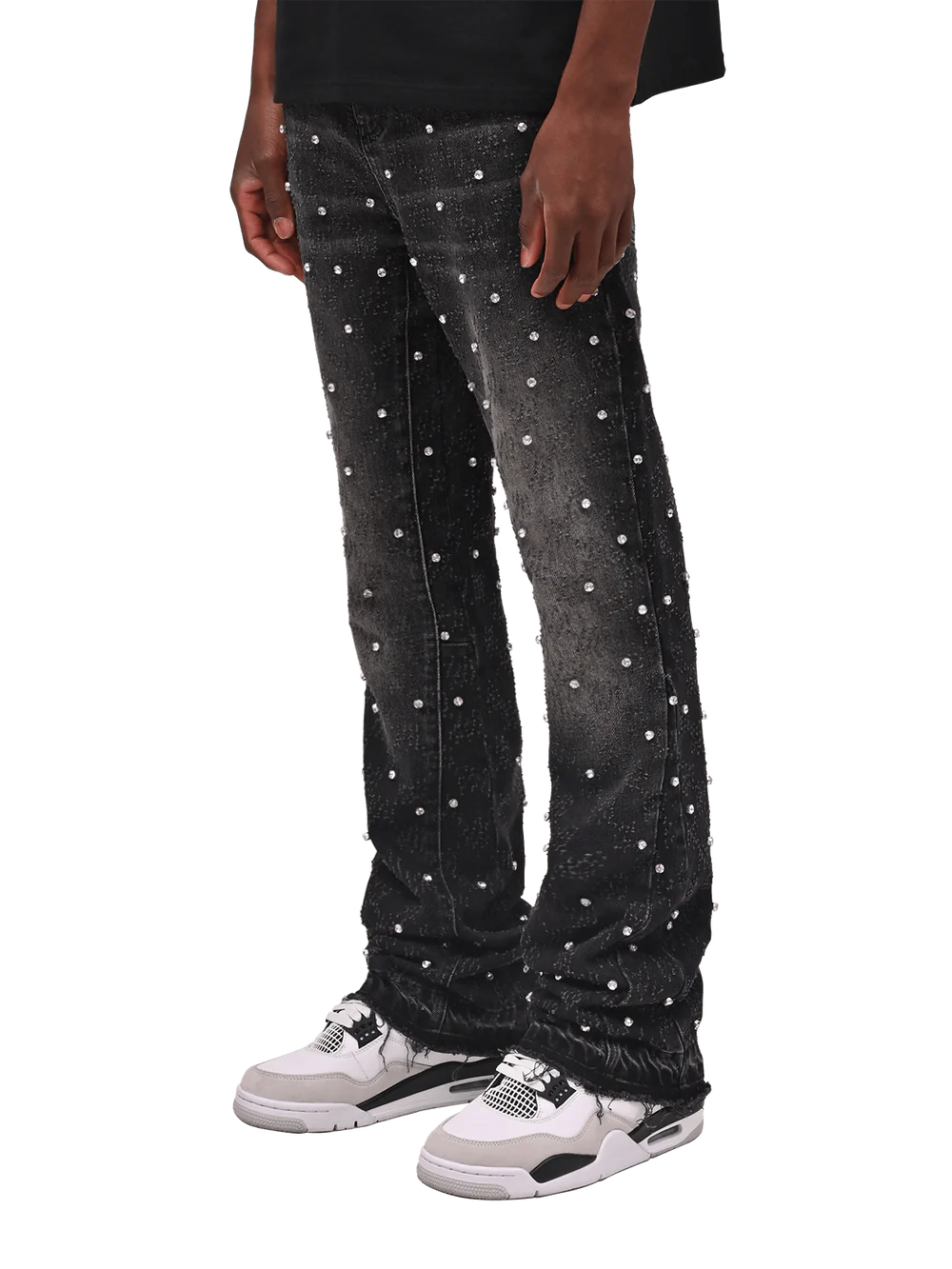 RHINESTONE FLARE DENIM - BLACK