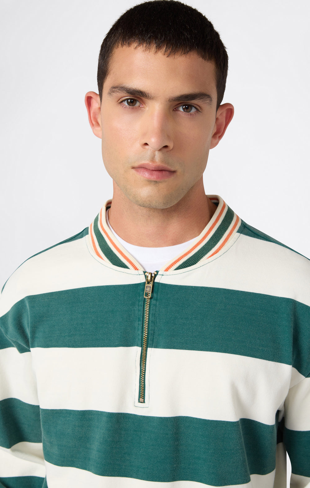 POLO UOMO A MANICHE LUNGHE A RIGHE MODERN AMETORA VERDE