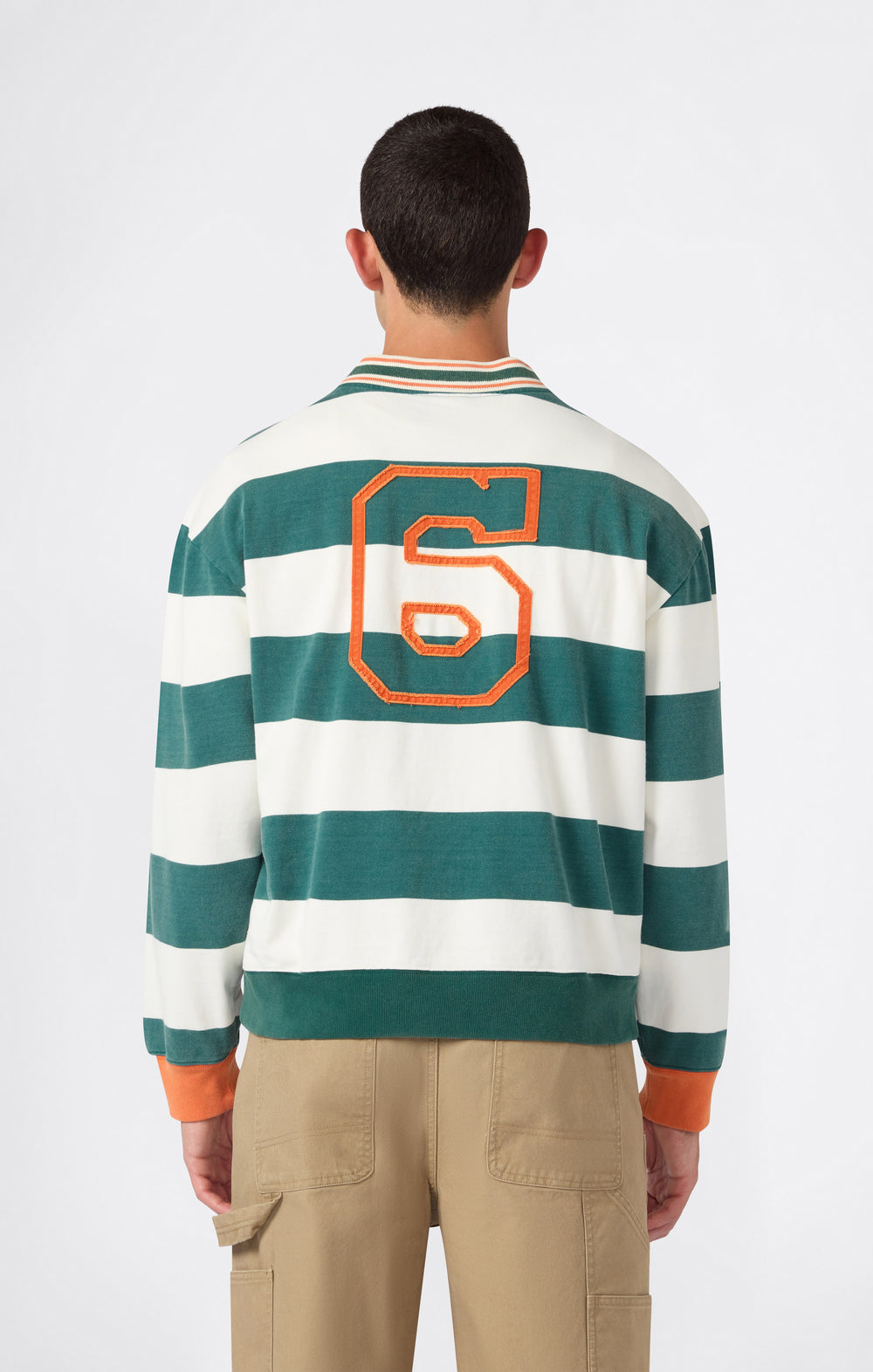 POLO UOMO A MANICHE LUNGHE A RIGHE MODERN AMETORA VERDE