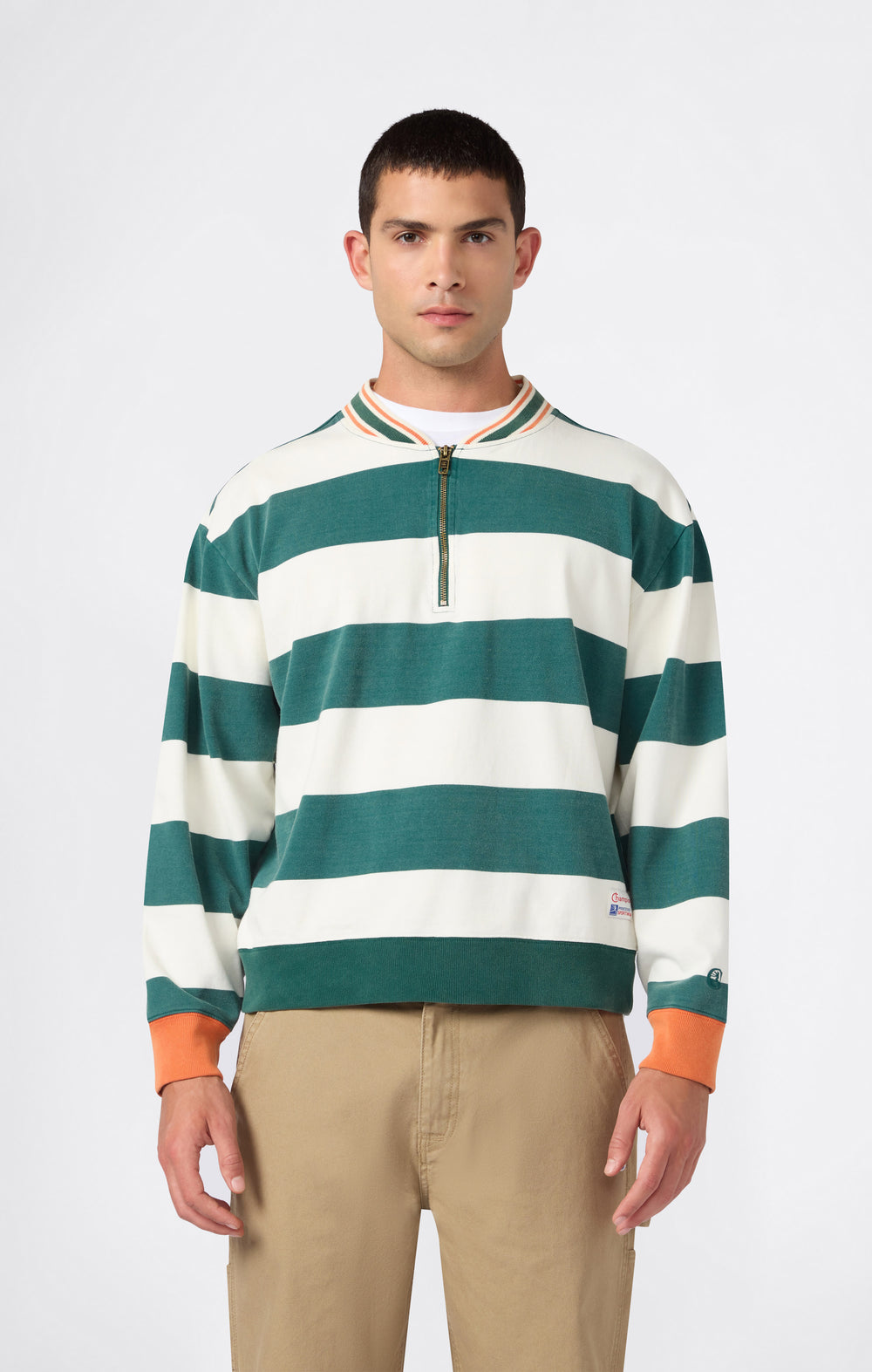 POLO UOMO A MANICHE LUNGHE A RIGHE MODERN AMETORA VERDE