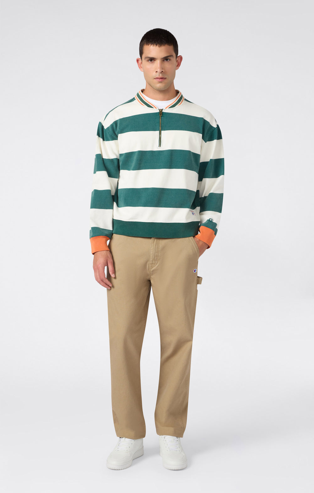 POLO UOMO A MANICHE LUNGHE A RIGHE MODERN AMETORA VERDE