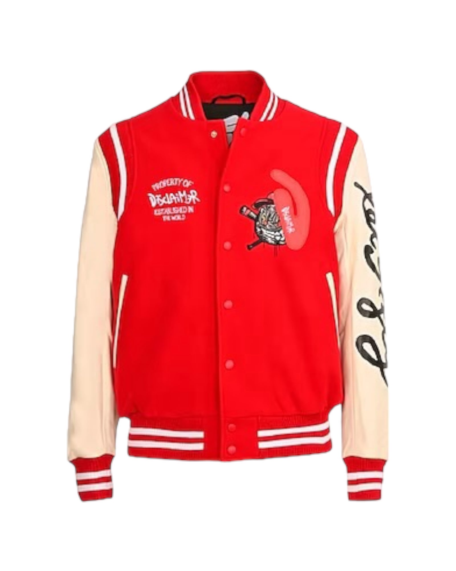 VARSITY JACKET  DISCLAIMER RED