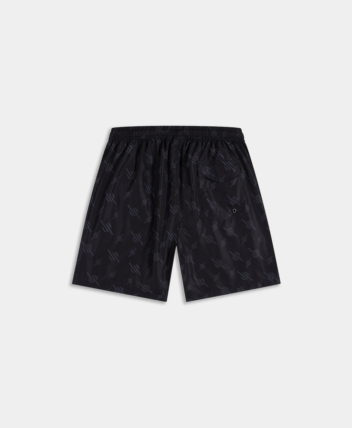 BLACK IRREGULAR MONOGRAM SWIM SHORTS