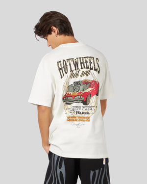 WHITE T-SHIRT WITH RED CAR PRINT