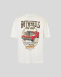 WHITE T-SHIRT WITH RED CAR PRINT